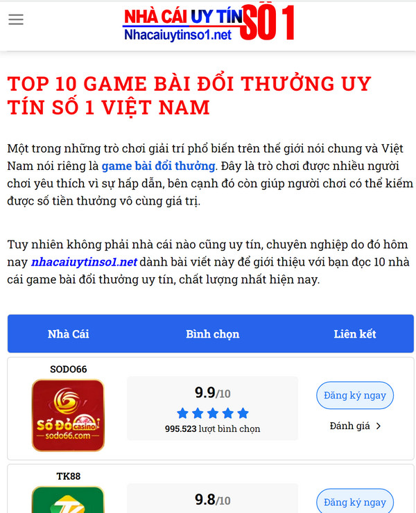 top nhung game bai doi thuong uy tin